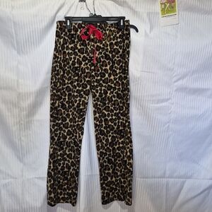 Small Leopard Print Pajama Pants with Red Bow